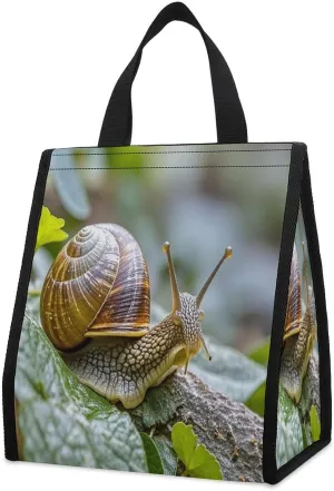 Outdoor Cooler Bags, Wildlife Animal Snail Printed Cooler Bag, Insulated Tote Bag, Grocery Tote Bag