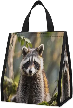 Outdoor Cooler Bags, Woodland Raccoon Animal Printed Cooler Bag, Insulated Tote Bag, Grocery Tote Bag