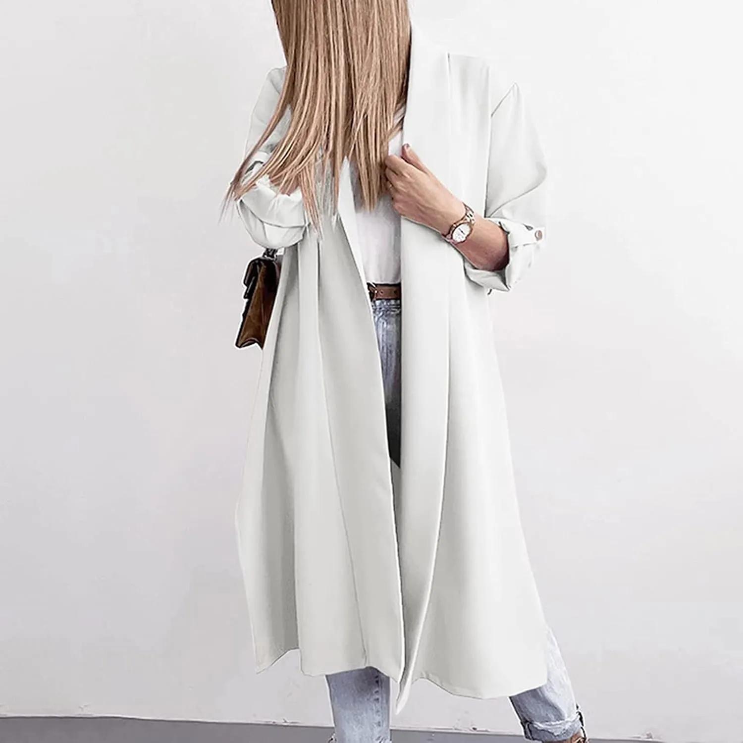 Oversized Long Blazer Cardigans for Women Open Front Ankle Length Long Sleeve Trench Coats Casual Dressy Outwear