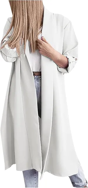 Oversized Long Blazer Cardigans for Women Open Front Ankle Length Long Sleeve Trench Coats Casual Dressy Outwear