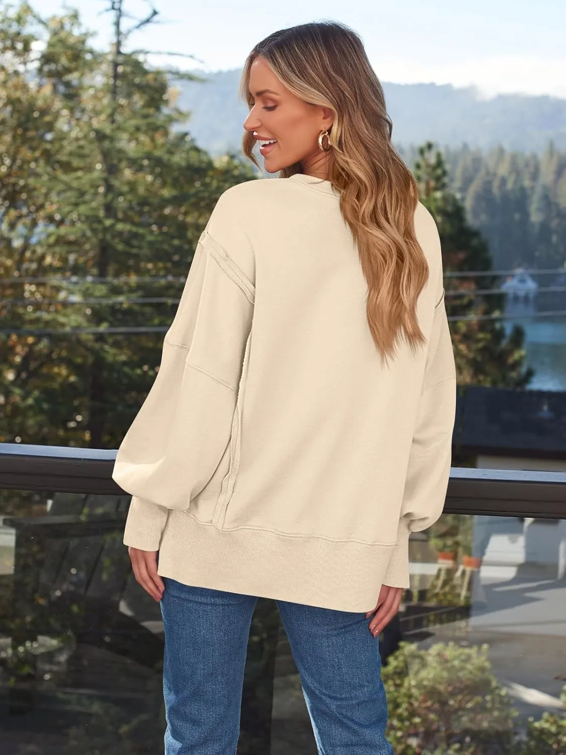 Oversized Sweatshirt for Women Y2k Outfits High Low Tunic Tops Fall Fashion 2024 Crewneck Long Sleeve Pullover