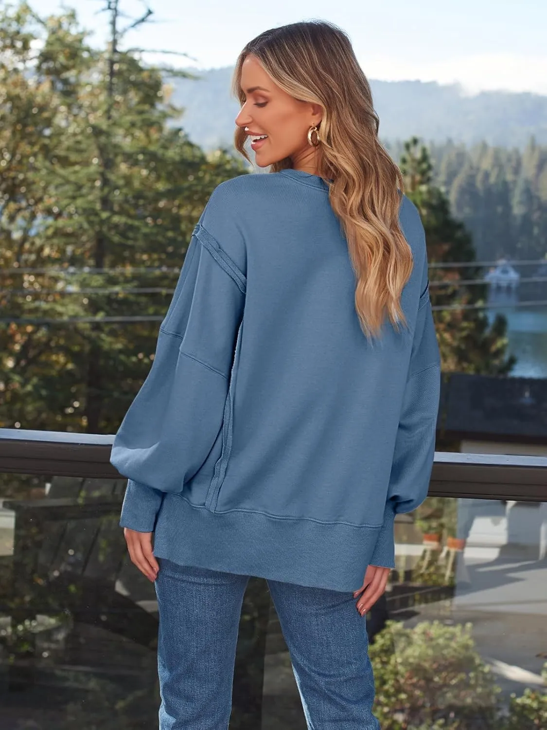 Oversized Sweatshirt for Women Y2k Outfits High Low Tunic Tops Fall Fashion 2024 Crewneck Long Sleeve Pullover