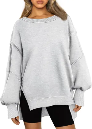 Oversized Sweatshirt for Women Y2k Outfits High Low Tunic Tops Fall Fashion 2024 Crewneck Long Sleeve Pullover