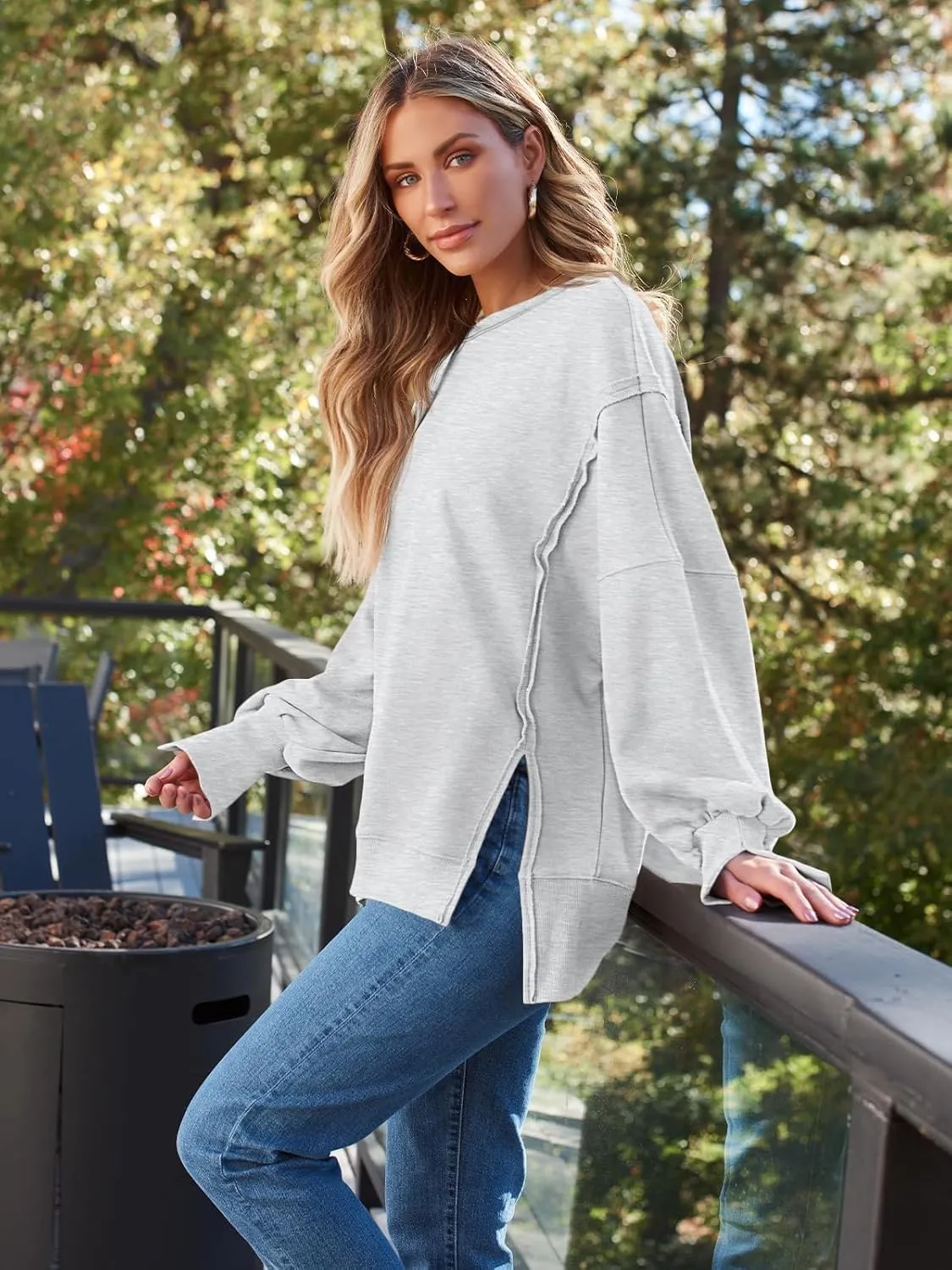 Oversized Sweatshirt for Women Y2k Outfits High Low Tunic Tops Fall Fashion 2024 Crewneck Long Sleeve Pullover