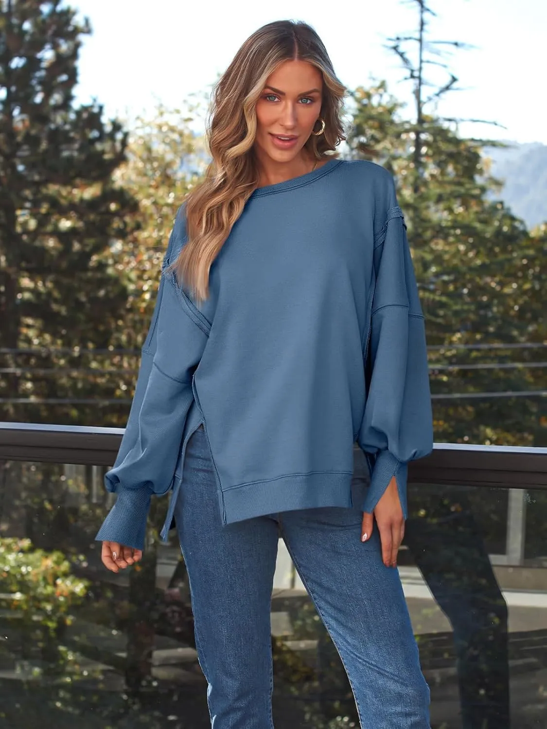 Oversized Sweatshirt for Women Y2k Outfits High Low Tunic Tops Fall Fashion 2024 Crewneck Long Sleeve Pullover