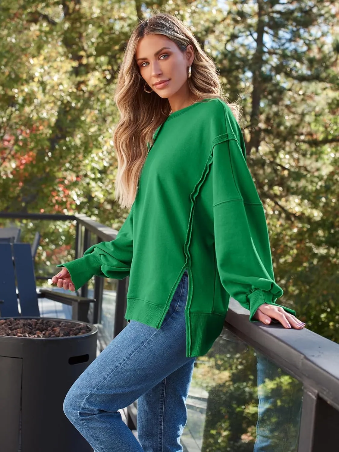 Oversized Sweatshirt for Women Y2k Outfits High Low Tunic Tops Fall Fashion 2024 Crewneck Long Sleeve Pullover