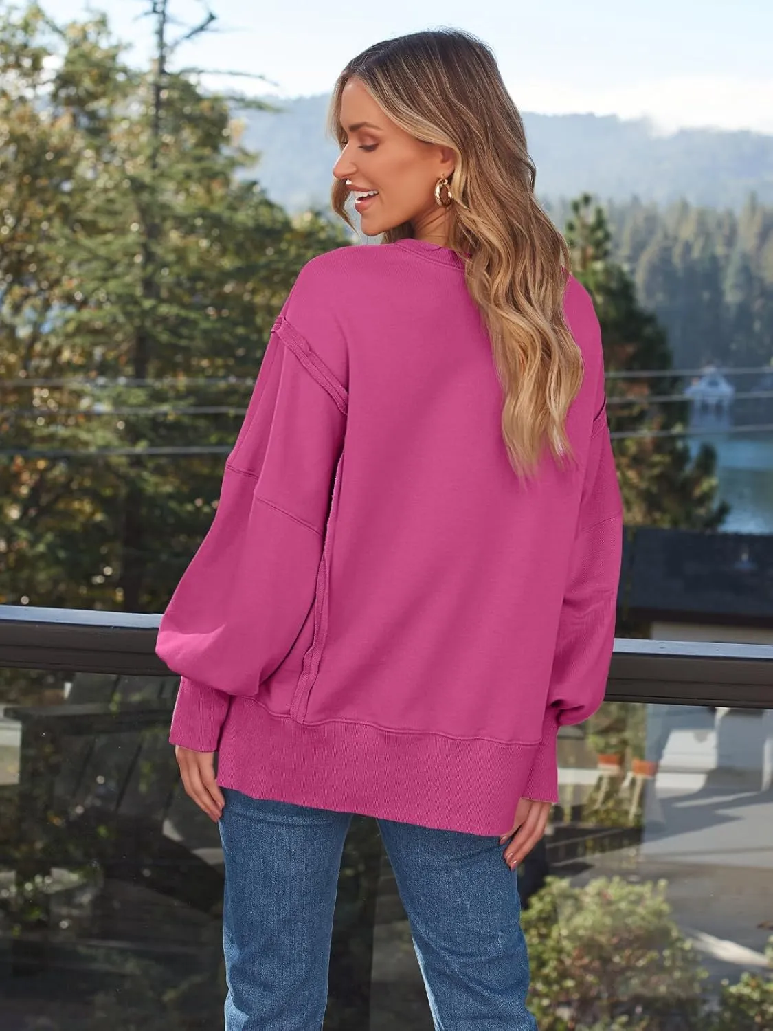 Oversized Sweatshirt for Women Y2k Outfits High Low Tunic Tops Fall Fashion 2024 Crewneck Long Sleeve Pullover