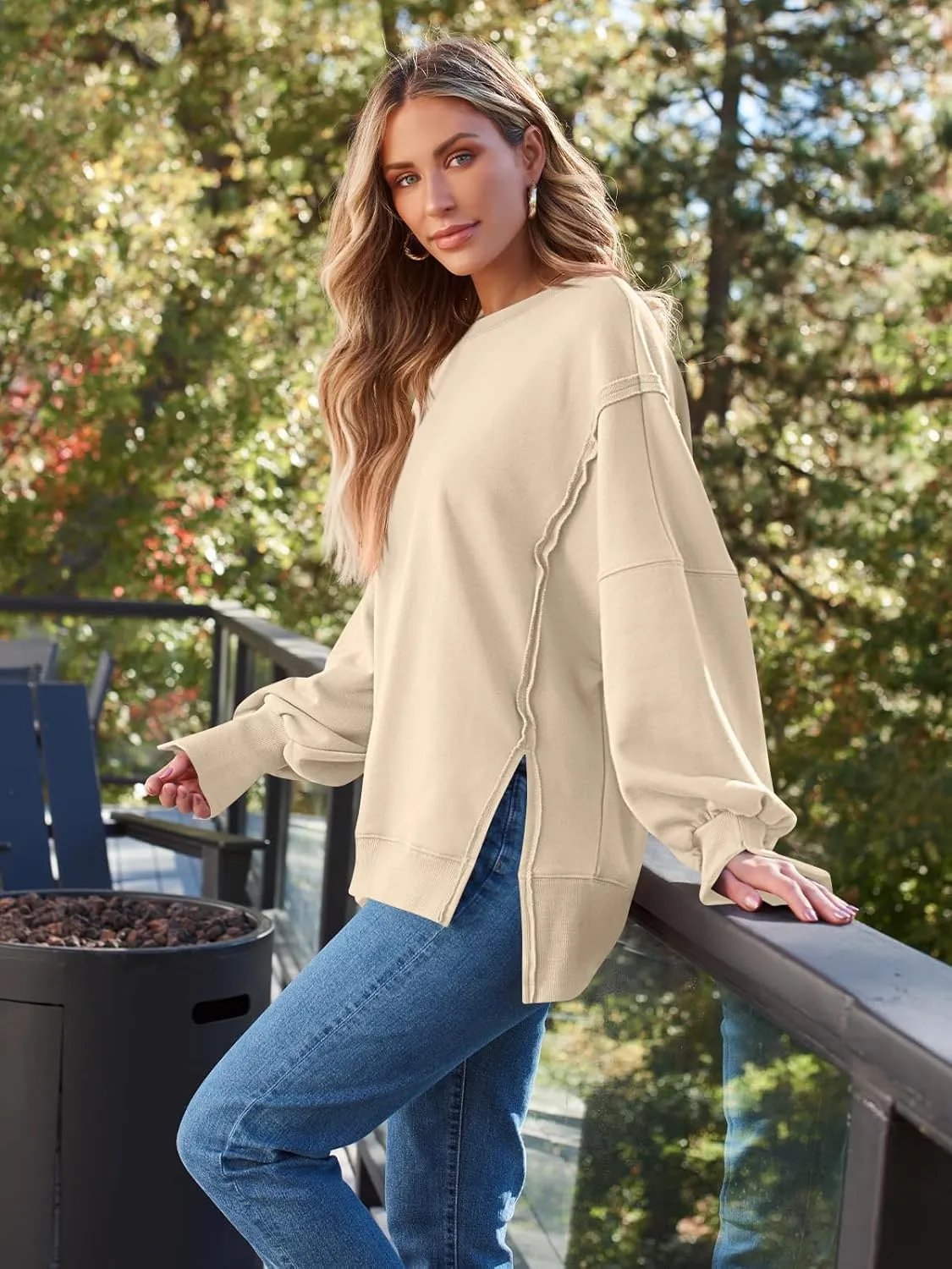 Oversized Sweatshirt for Women Y2k Outfits High Low Tunic Tops Fall Fashion 2024 Crewneck Long Sleeve Pullover