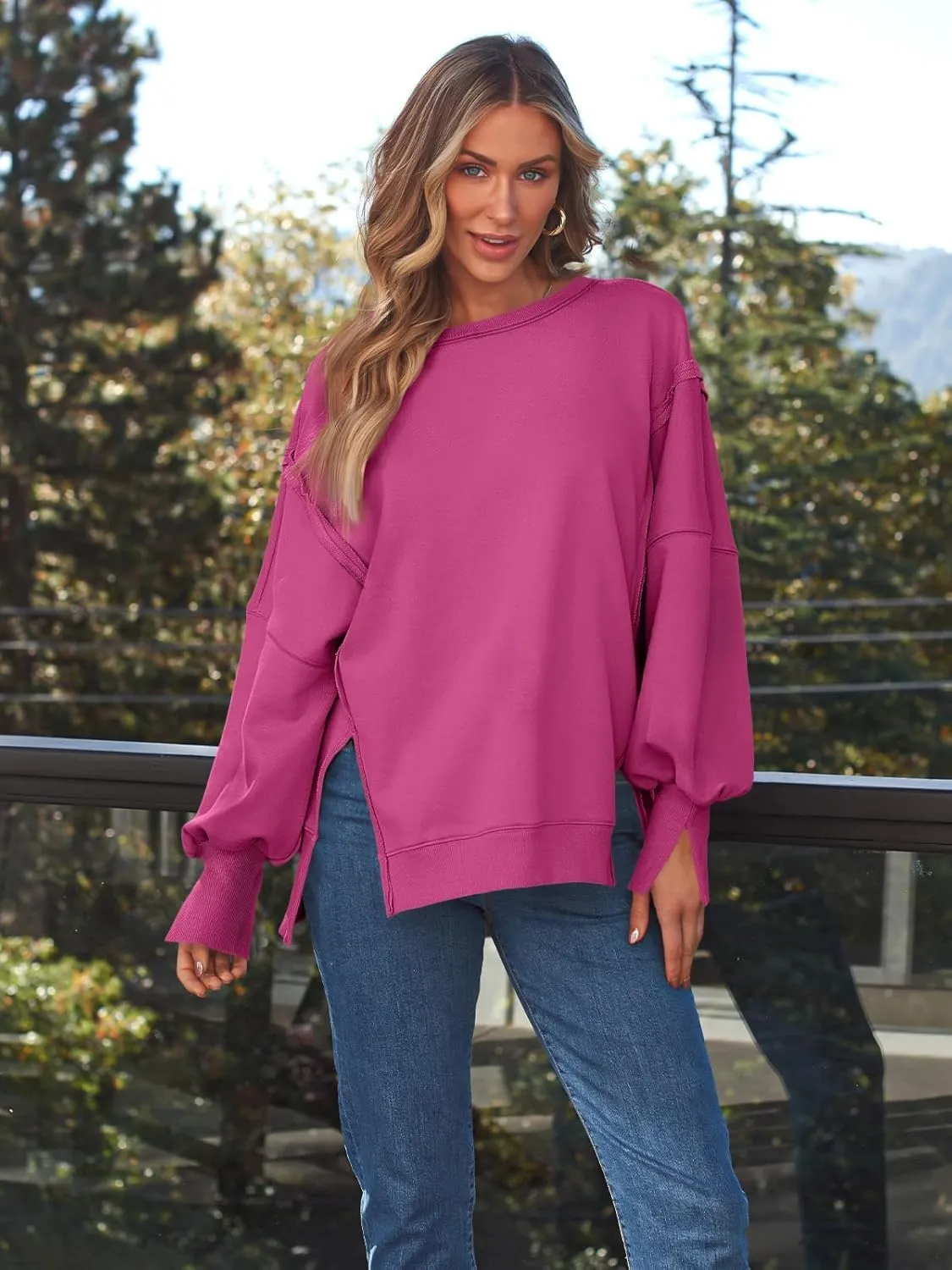Oversized Sweatshirt for Women Y2k Outfits High Low Tunic Tops Fall Fashion 2024 Crewneck Long Sleeve Pullover