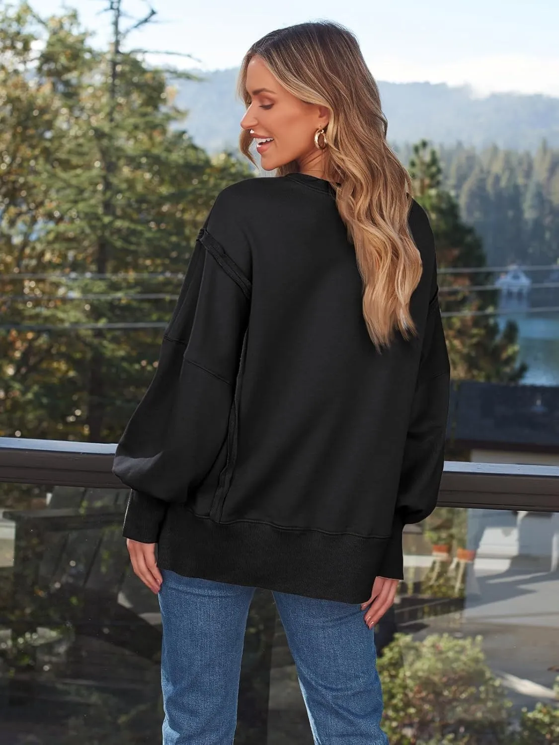 Oversized Sweatshirt for Women Y2k Outfits High Low Tunic Tops Fall Fashion 2024 Crewneck Long Sleeve Pullover