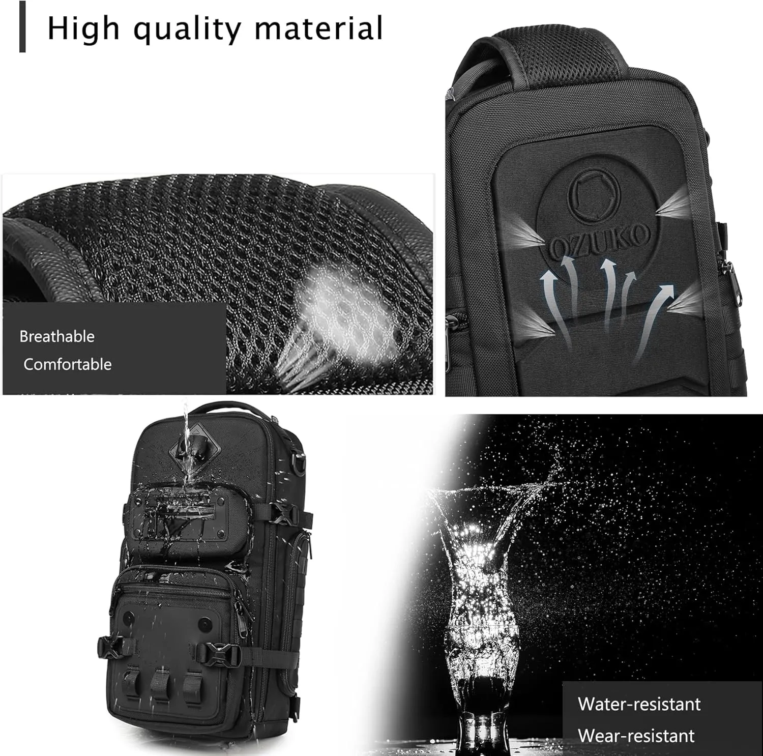 OZUKO Tactical Backpack Chest Sling Bags for Men, Waterproof Crossbody Shoulder Daypack for Outdoor Walking Hiking Trekking (Dark gray)