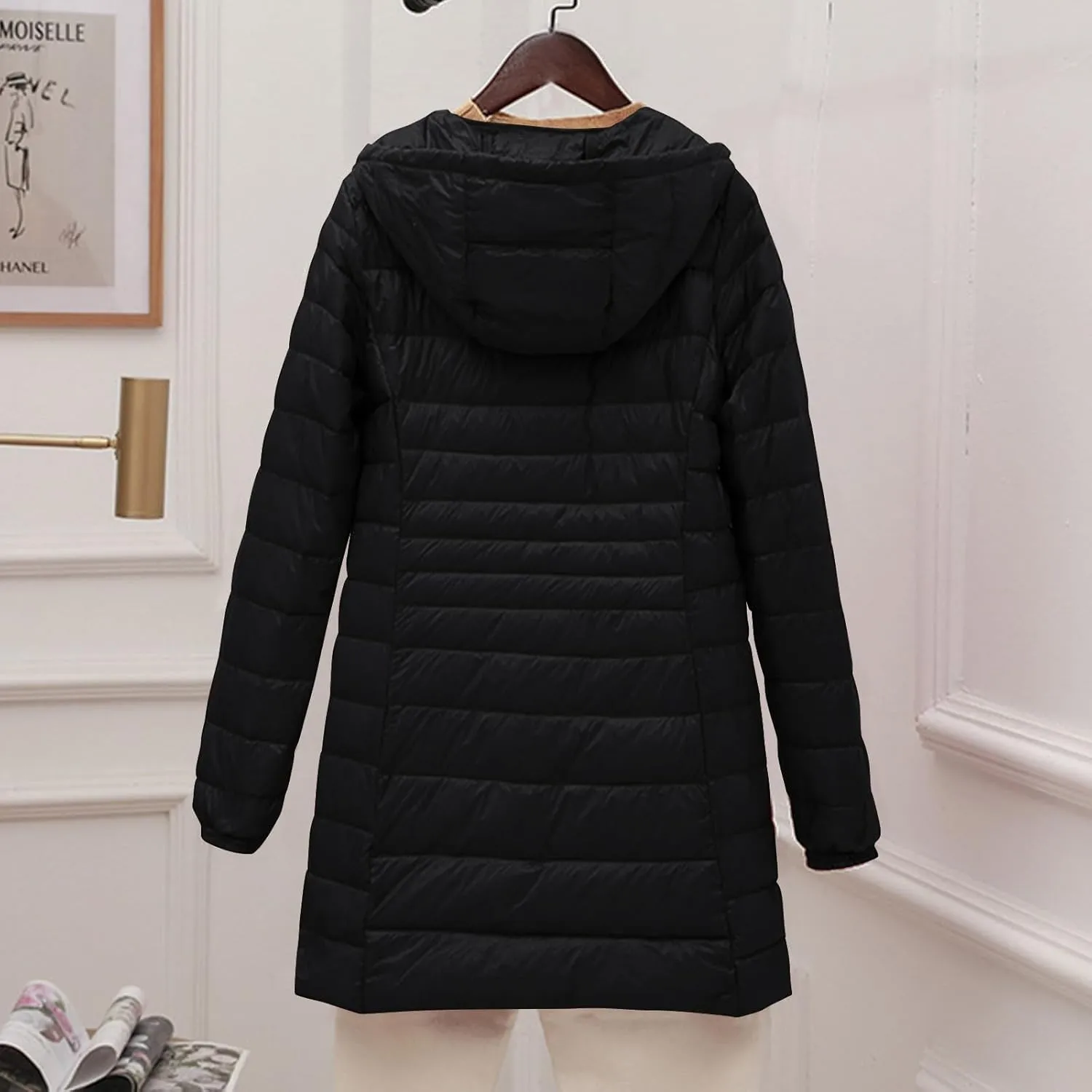 Packable Puffer Jacket Women Lightweight Padded Coats with Hood Long Winter Warm Casual Travel Down Jackets