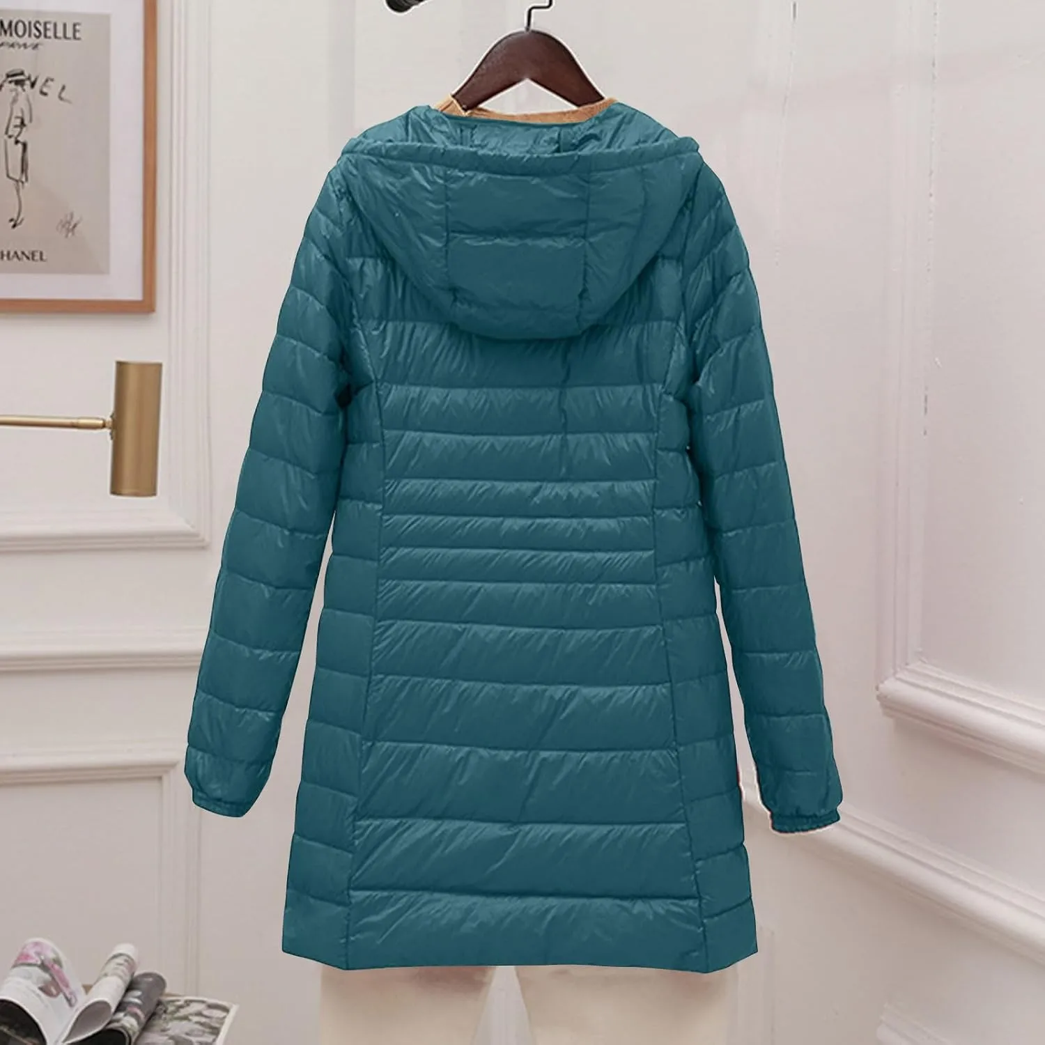 Packable Puffer Jacket Women Lightweight Padded Coats with Hood Long Winter Warm Casual Travel Down Jackets