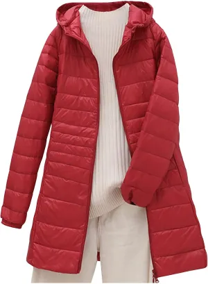 Packable Puffer Jacket Women Lightweight Padded Coats with Hood Long Winter Warm Casual Travel Down Jackets