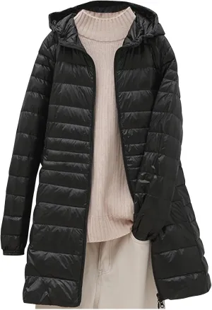 Packable Puffer Jacket Women Lightweight Padded Coats with Hood Long Winter Warm Casual Travel Down Jackets