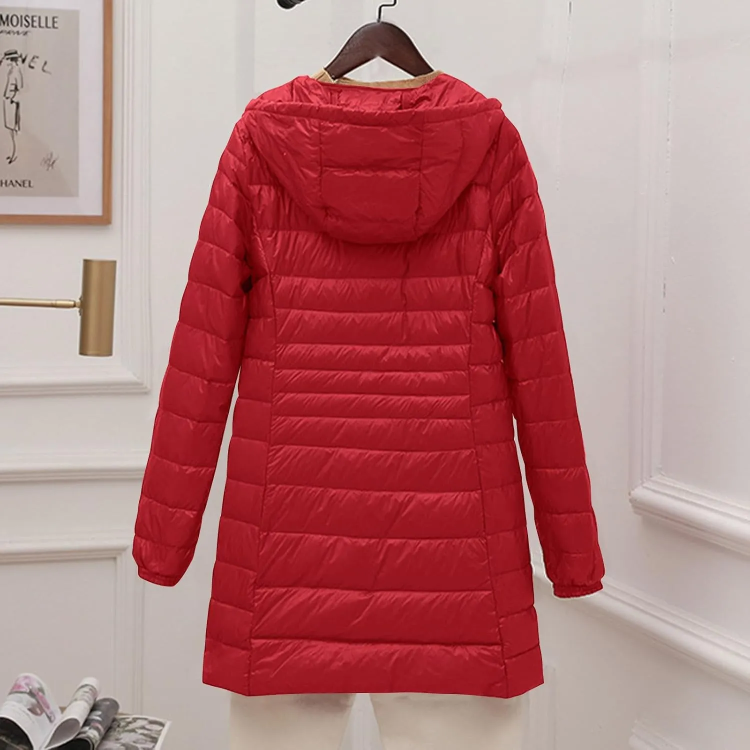 Packable Puffer Jacket Women Lightweight Padded Coats with Hood Long Winter Warm Casual Travel Down Jackets