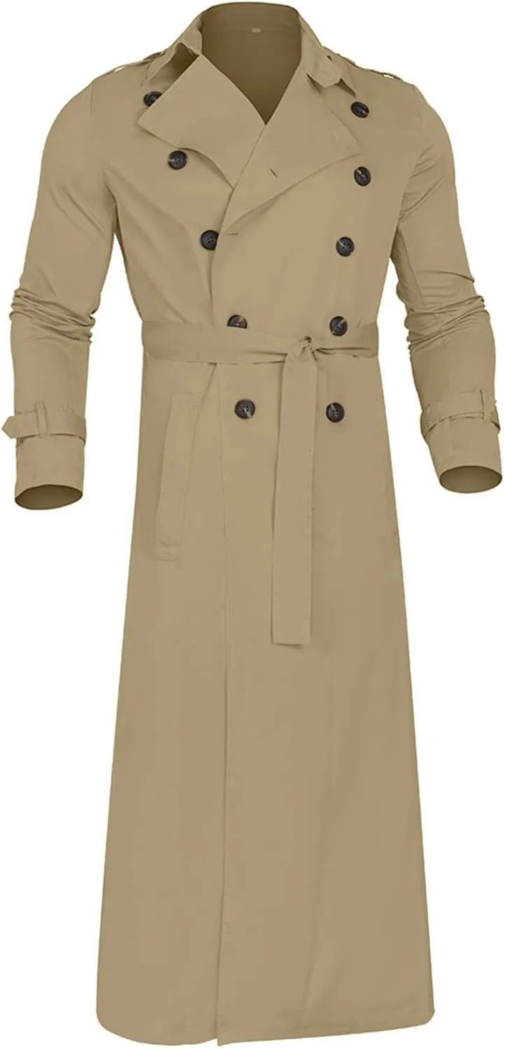 Peacoat For Men Lapel Long Trench Coat Casual Stylish Lightweight Windbreaker Overcoat Spring Fall Jackets,S-2XL