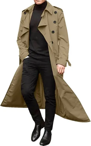 Peacoat For Men Lapel Long Trench Coat Casual Stylish Lightweight Windbreaker Overcoat Spring Fall Jackets,S-2XL