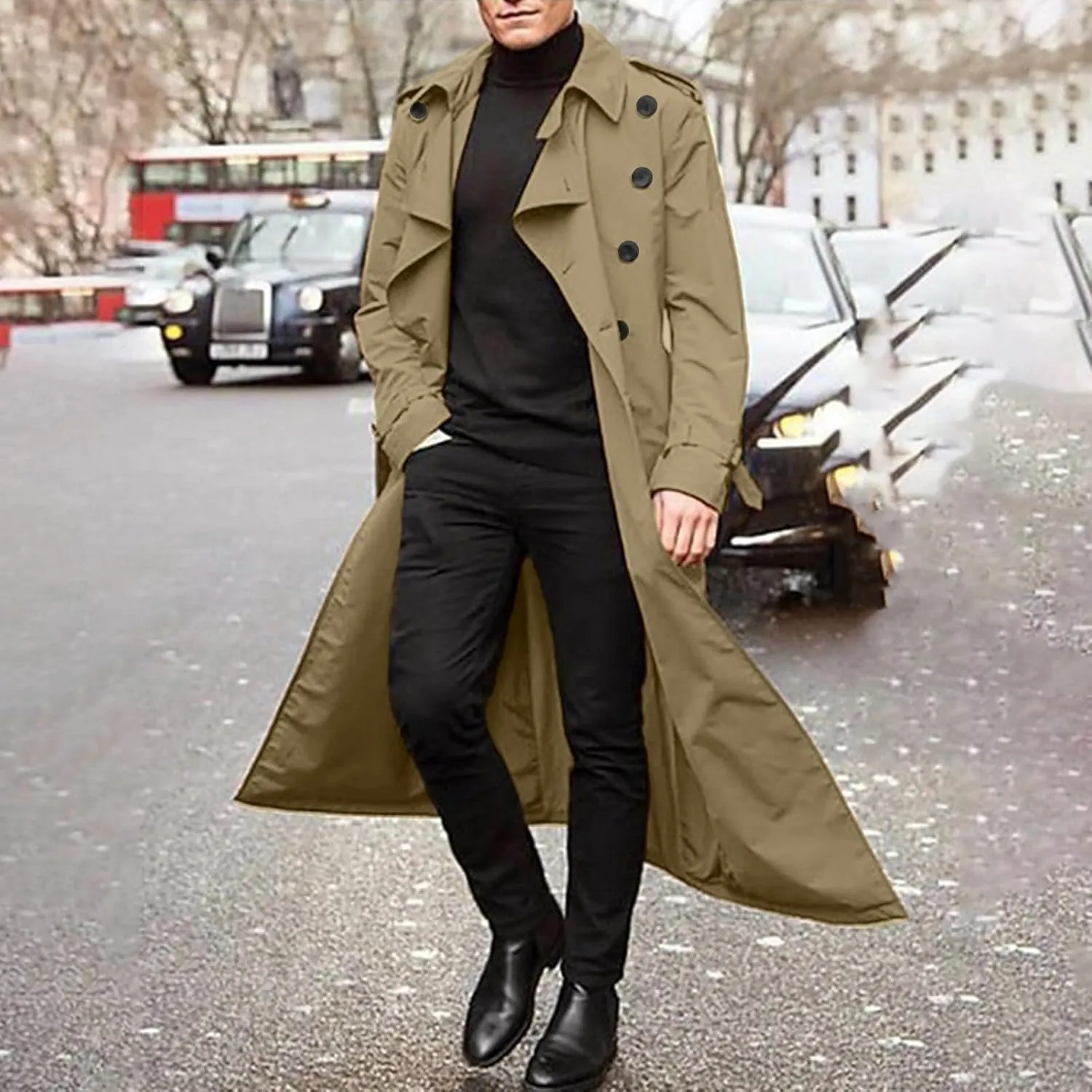 Peacoat For Men Lapel Long Trench Coat Casual Stylish Lightweight Windbreaker Overcoat Spring Fall Jackets,S-2XL