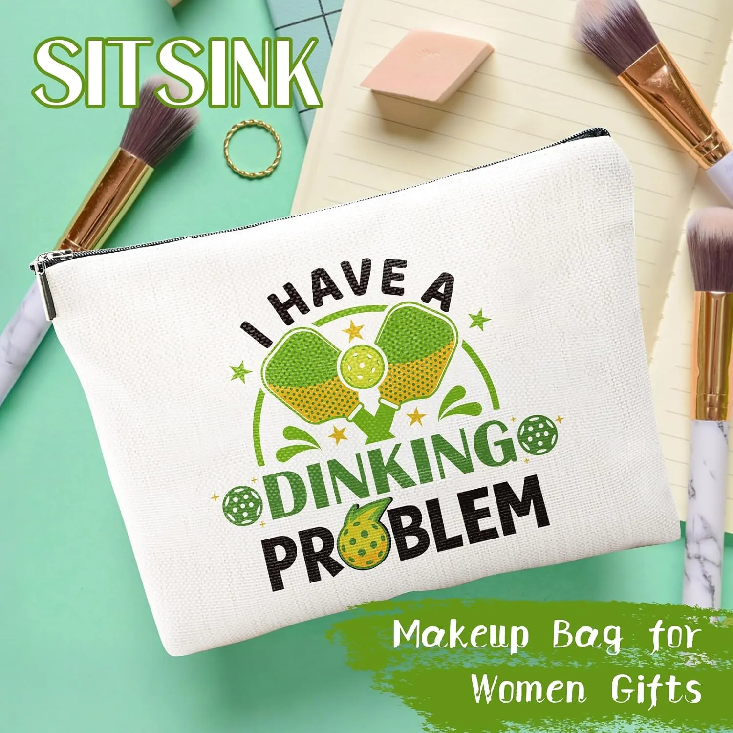 Pickleball Makeup Bags for Women - 6 Pcs Pickleball Gifts for Women, Cosmetic Bag Pickleball Bags for women, Green Pickleball Gifts Accessories for Pickleball Lovers Friends