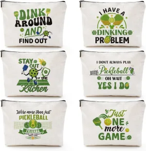 Pickleball Makeup Bags for Women - 6 Pcs Pickleball Gifts for Women, Cosmetic Bag Pickleball Bags for women, Green Pickleball Gifts Accessories for Pickleball Lovers Friends