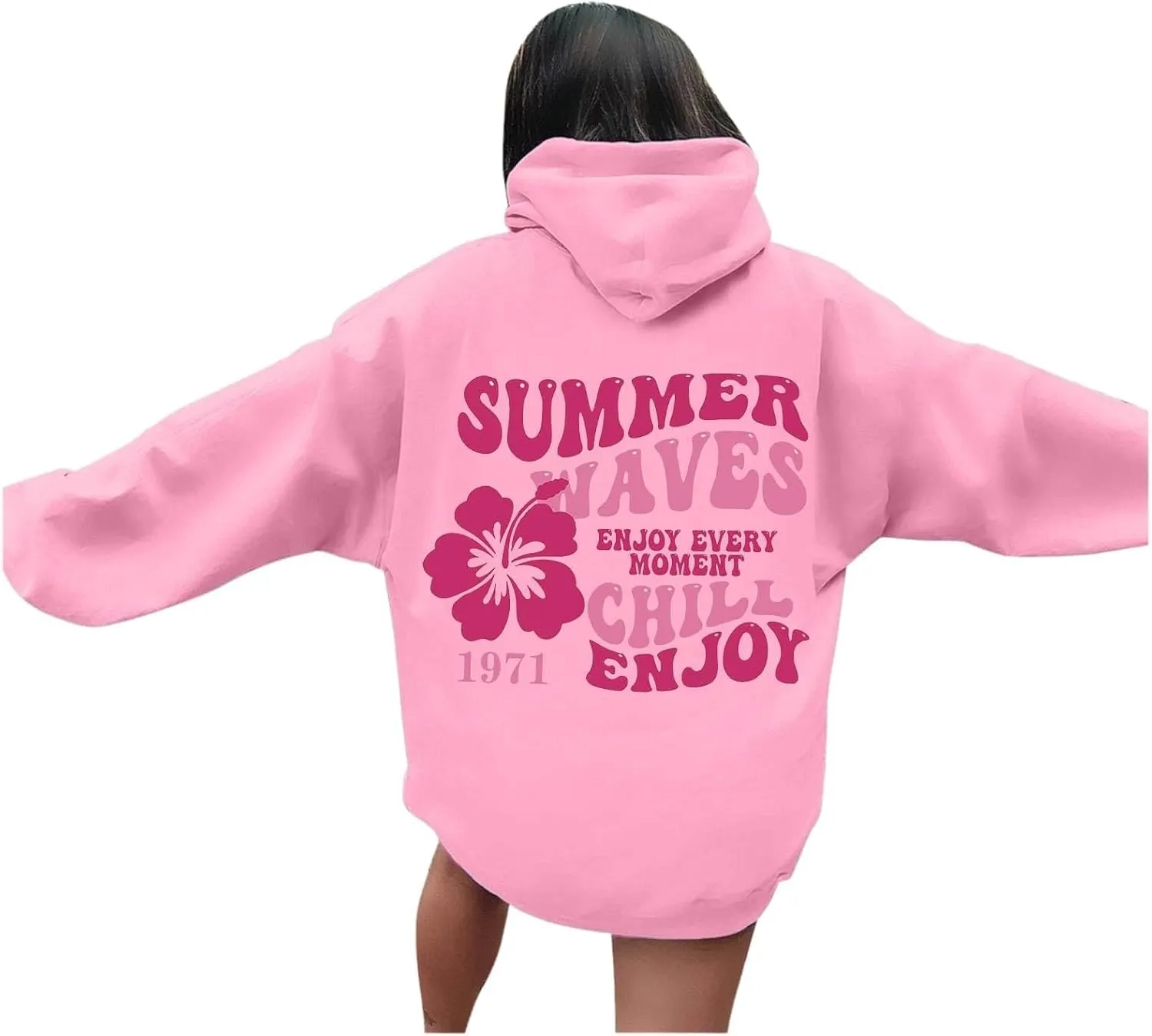 Pink Palm Hoodie Womens Long Sleeve Sweatshirt Trendy Graphic Drawstring Pullover Fall Outfits Y2k Preppy Clothes