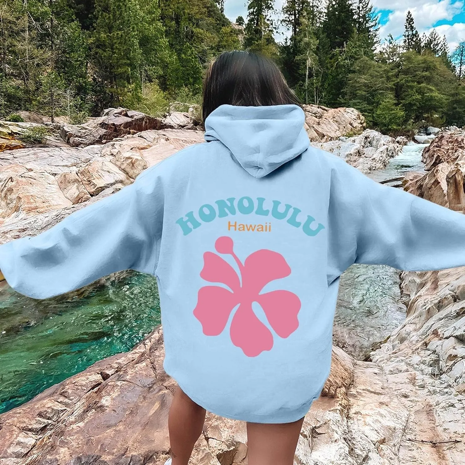 Pink Palm Hoodie Womens Long Sleeve Sweatshirt Trendy Graphic Drawstring Pullover Fall Outfits Y2k Preppy Clothes