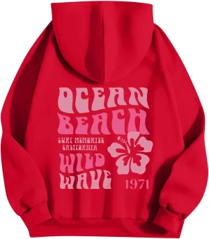 Pink Palm Hoodie Womens Long Sleeve Sweatshirt Trendy Graphic Drawstring Pullover Fall Outfits Y2k Preppy Clothes