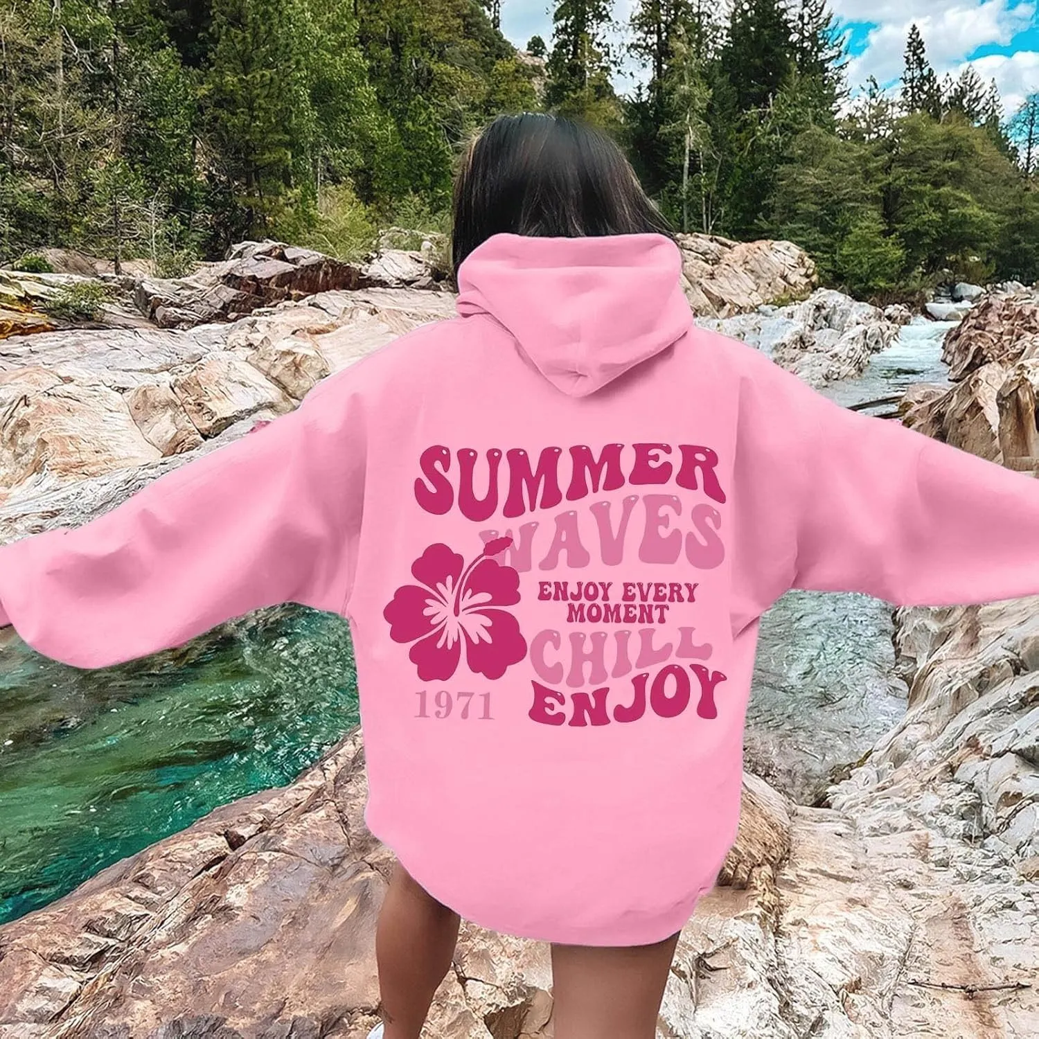 Pink Palm Hoodie Womens Long Sleeve Sweatshirt Trendy Graphic Drawstring Pullover Fall Outfits Y2k Preppy Clothes