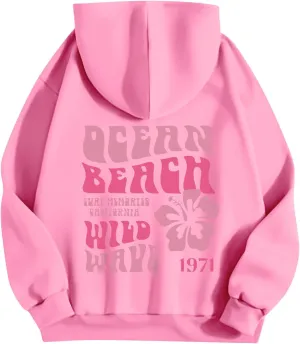Pink Palm Hoodie Womens Long Sleeve Sweatshirt Trendy Graphic Drawstring Pullover Fall Outfits Y2k Preppy Clothes