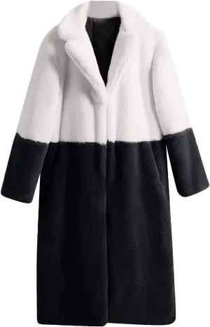 Plus Size Faux Fur Jackets for Women Winter Warm Thermal Shaggy Coats Long Sleeve Notched Lapel Collar Cozy Outwear