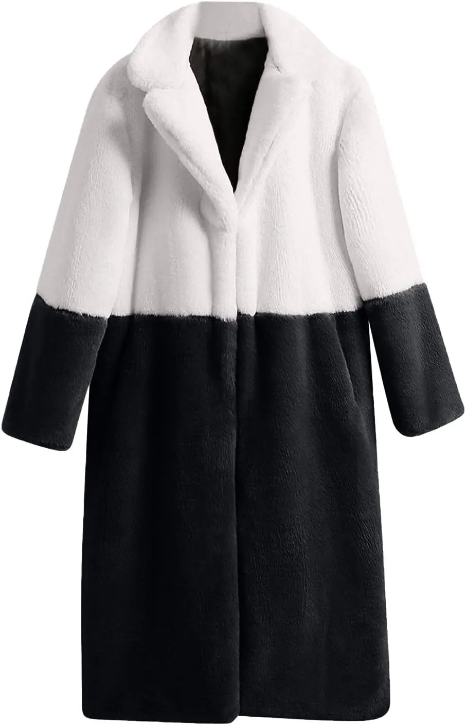 Plus Size Faux Fur Jackets for Women Winter Warm Thermal Shaggy Coats Long Sleeve Notched Lapel Collar Cozy Outwear