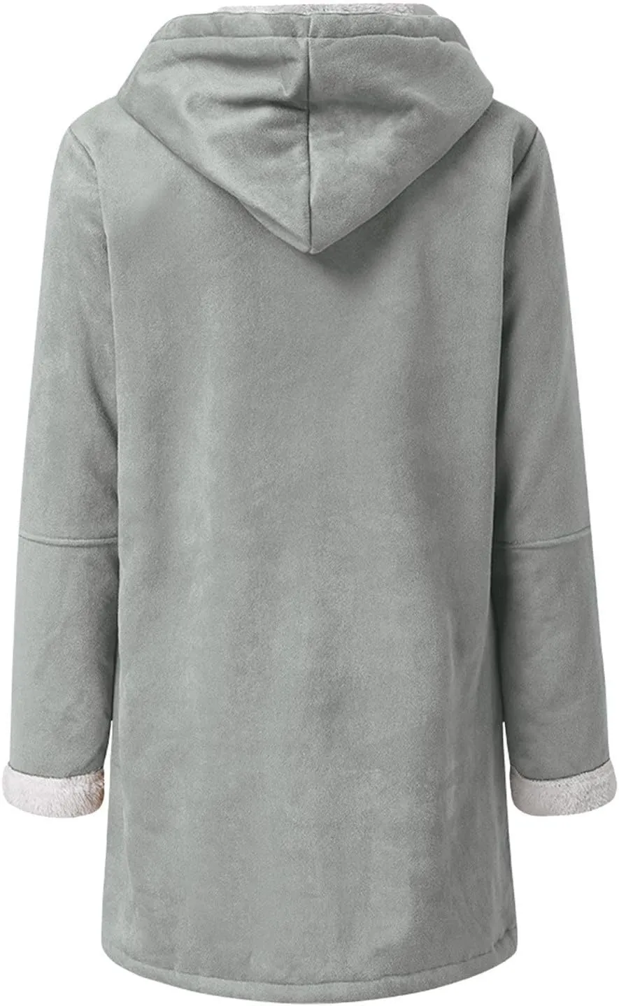 Plus Size Winter Coats for Women 2024 Warm Sherpa Fleece Lined Distressed Jackets Hooded Parka Faux Suede Pea Coat Outerwear