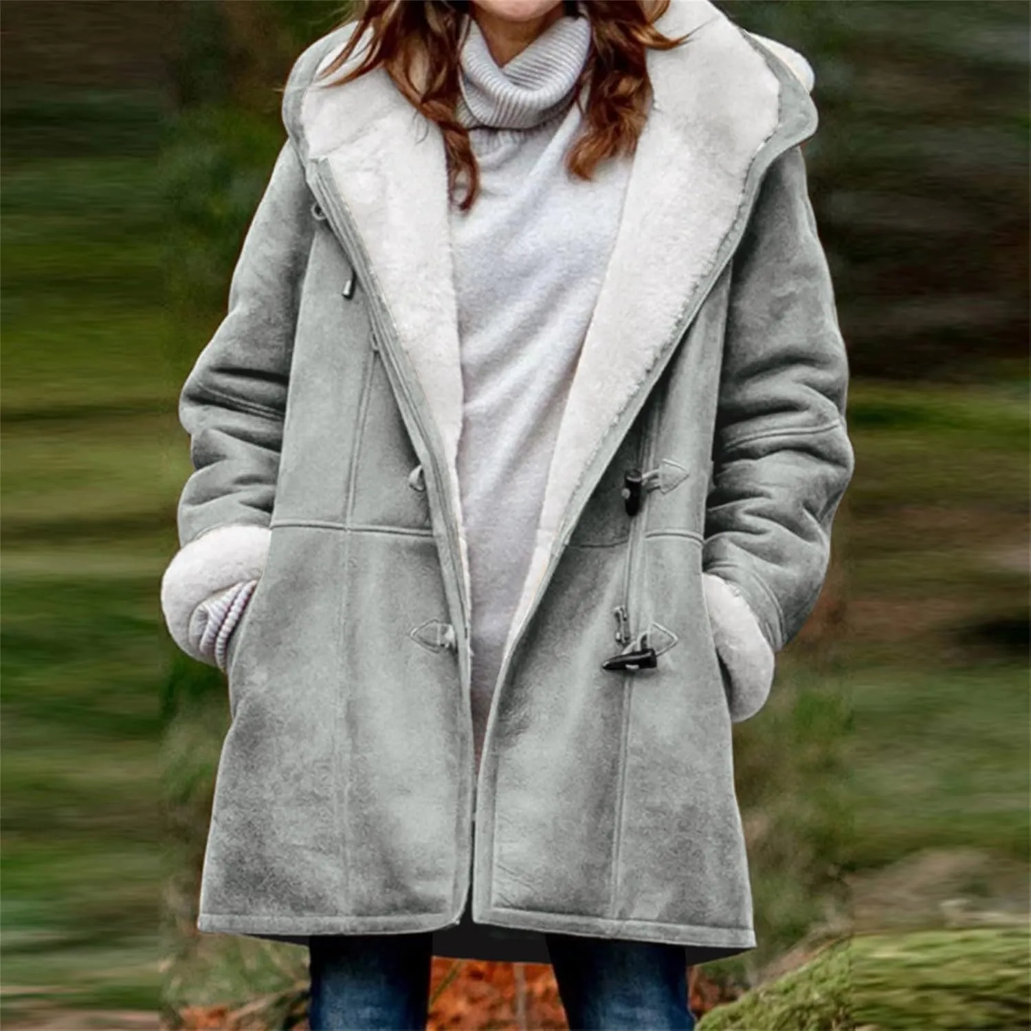 Plus Size Winter Coats for Women 2024 Warm Sherpa Fleece Lined Distressed Jackets Hooded Parka Faux Suede Pea Coat Outerwear