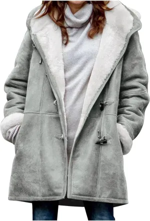 Plus Size Winter Coats for Women 2024 Warm Sherpa Fleece Lined Distressed Jackets Hooded Parka Faux Suede Pea Coat Outerwear