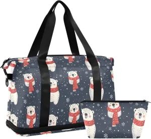 Polar Bears Wear Scarves Sports Gym Bag with Waterproof Dry Wet Pocket, Travel Duffel Bag for Women MenWorkout Bag Fits Yoga, Swimming