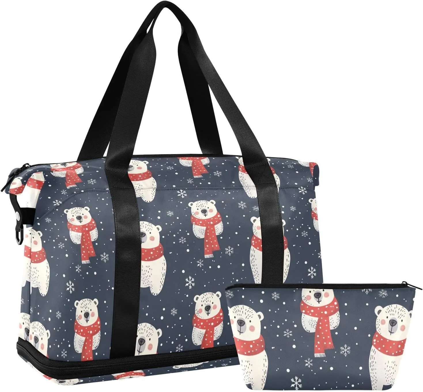 Polar Bears Wear Scarves Sports Gym Bag with Waterproof Dry Wet Pocket, Travel Duffel Bag for Women MenWorkout Bag Fits Yoga, Swimming