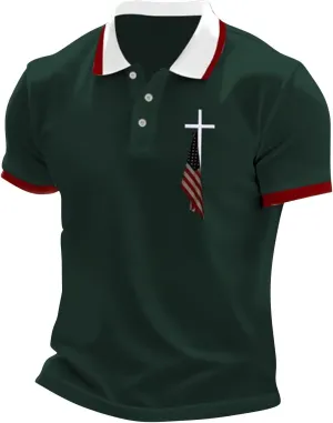 Polo Shirts for Men 4th of July Mens Shirts American Flag Print Mens T-Shirt Casual Short Sleeve Summer Tops