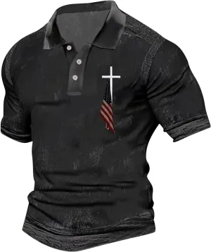 Polo Shirts for Men 4th of July Mens Shirts American Flag Print Mens T-Shirt Casual Short Sleeve Summer Tops