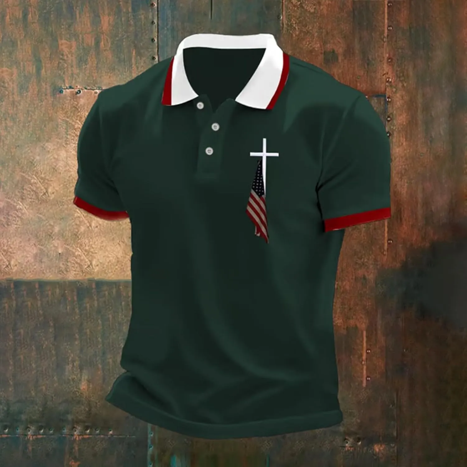 Polo Shirts for Men 4th of July Mens Shirts American Flag Print Mens T-Shirt Casual Short Sleeve Summer Tops