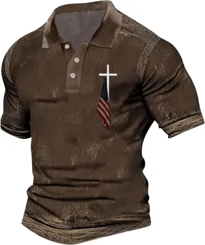 Polo Shirts for Men 4th of July Mens Shirts American Flag Print Mens T-Shirt Casual Short Sleeve Summer Tops