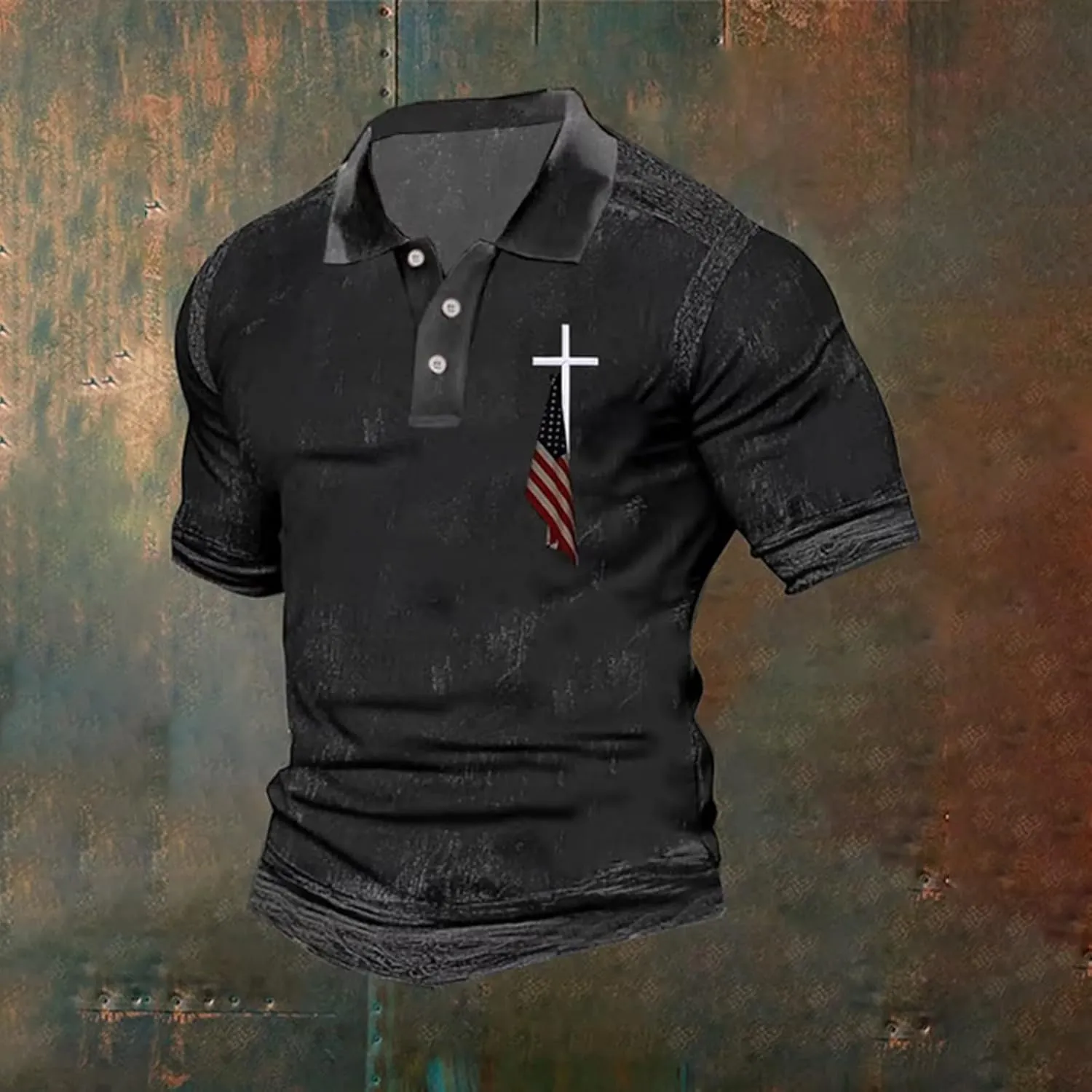 Polo Shirts for Men 4th of July Mens Shirts American Flag Print Mens T-Shirt Casual Short Sleeve Summer Tops
