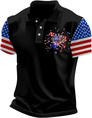 Polo Shirts for Men 4th of July Mens Shirts American Flag Print Mens T-Shirt Casual Short Sleeve Summer Tops