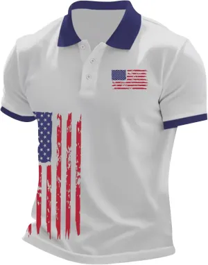 Polo Shirts for Men 4th of July Mens Shirts American Flag Print Mens T-Shirt Casual Short Sleeve Summer Tops