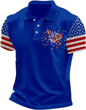 Polo Shirts for Men 4th of July Mens Shirts American Flag Print Mens T-Shirt Casual Short Sleeve Summer Tops