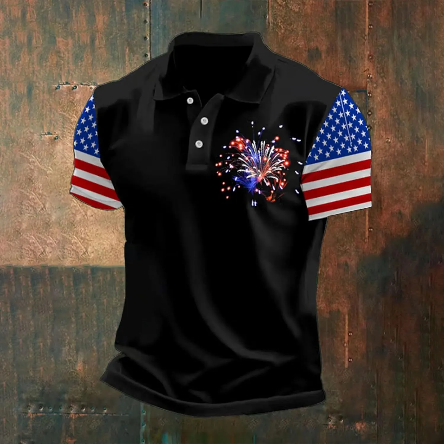 Polo Shirts for Men 4th of July Mens Shirts American Flag Print Mens T-Shirt Casual Short Sleeve Summer Tops