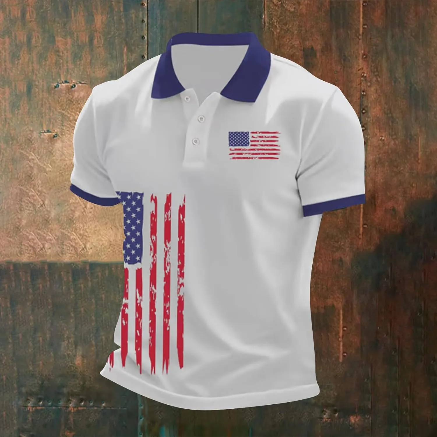 Polo Shirts for Men 4th of July Mens Shirts American Flag Print Mens T-Shirt Casual Short Sleeve Summer Tops