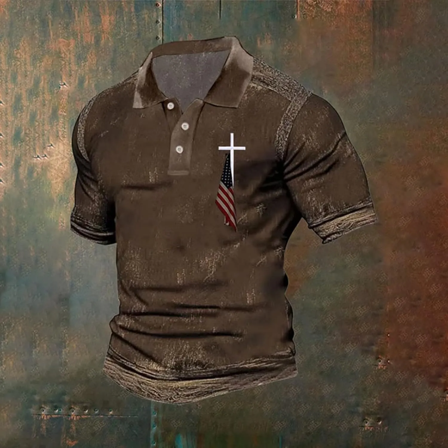 Polo Shirts for Men 4th of July Mens Shirts American Flag Print Mens T-Shirt Casual Short Sleeve Summer Tops