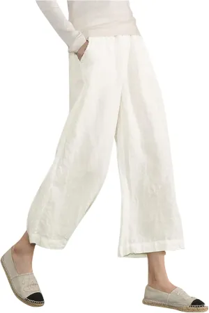 PTOLOCIF Linen Beach Pants Women,Cotton Linen Palazzo Pants Drawstring Elastic Waist Beach Pants Wide Leg Dress Pants