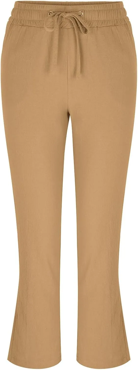 PTOLOCIF Linen Pants for Women,Casual Cotton Linen Pants Lightweight Summer Pants Loose Fit Elastic Waist Lounge Pants